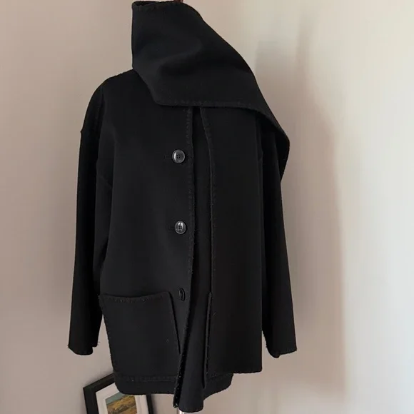 👘 Quince 👘 Double-Faced Merino Wool Scarf Coat Black S - Picture 9 of 16